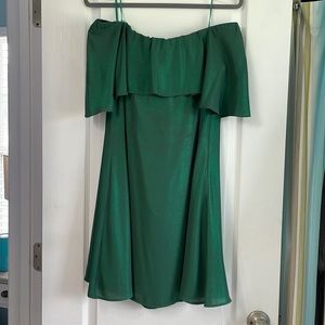 EUC Halston Green Shimmer Off Shoulder Dress